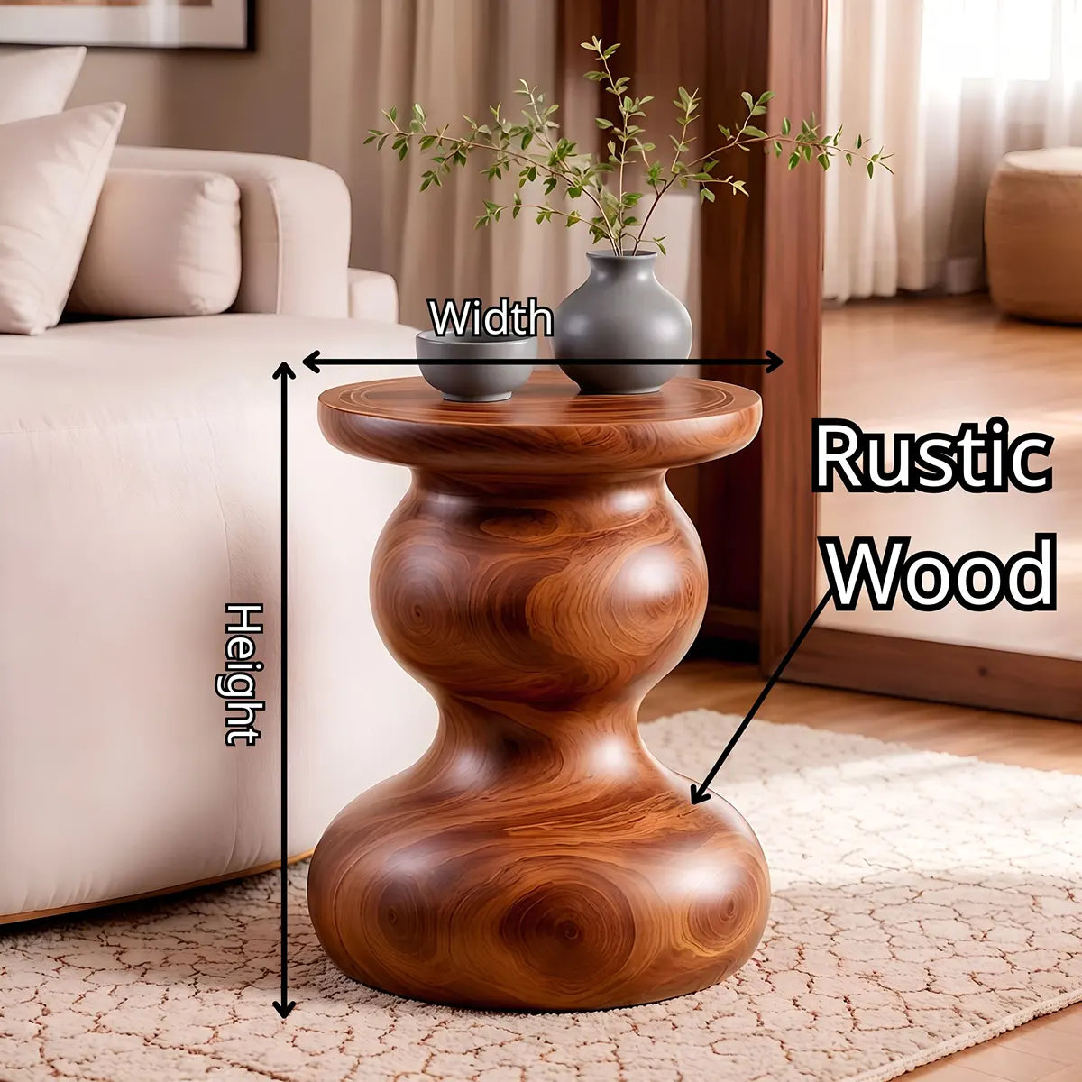 Sculptural Double Gourd Wood End Table | Round Pedestal Side Table TT006-3BUA5AI