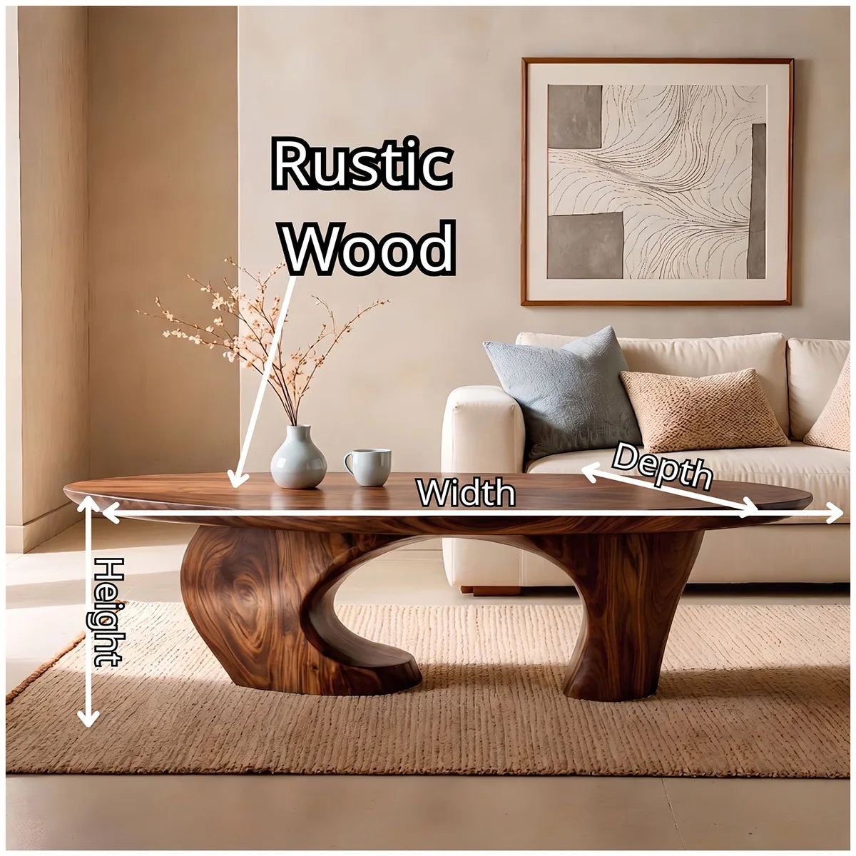 Oval Solid Wood Coffee Table | Sculptural Modern Center Table for Living Room TT006-1714