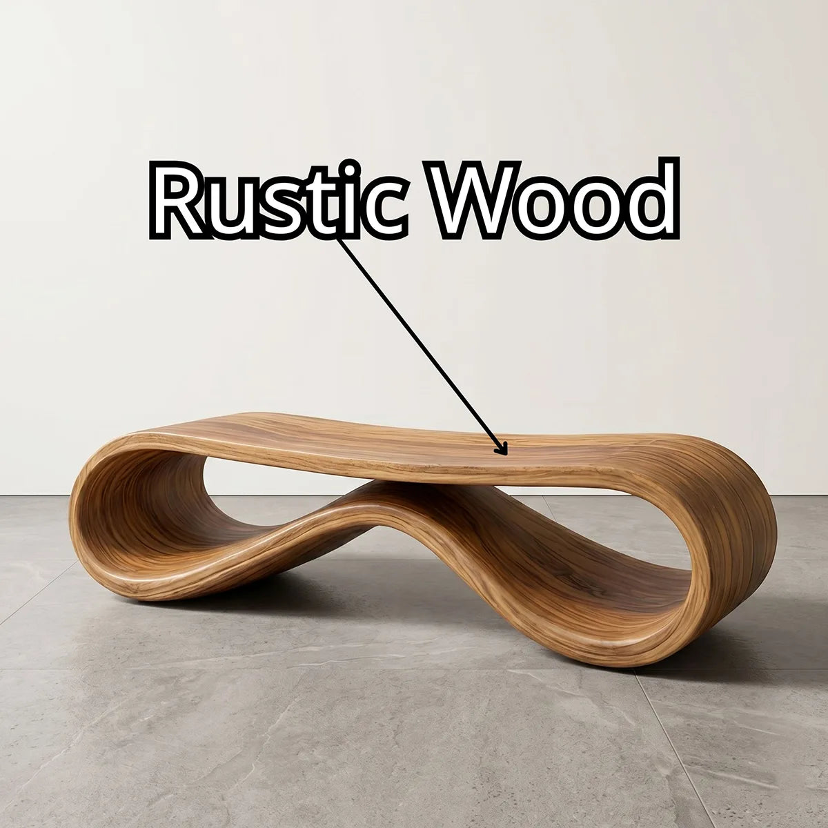Handcrafted Solid Wood Outdoor Bench Infinity Wave Sculptural Patio Bench
