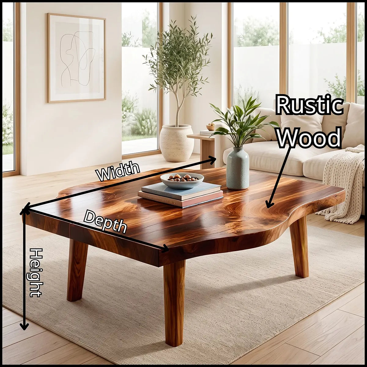 Organic Freeform Coffee Table | Sculptural Solid Wood Living Room Center Table TT006-2605