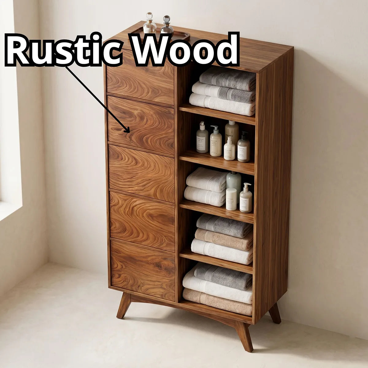Solid Wood Bathroom Linen Storage Cabinet
