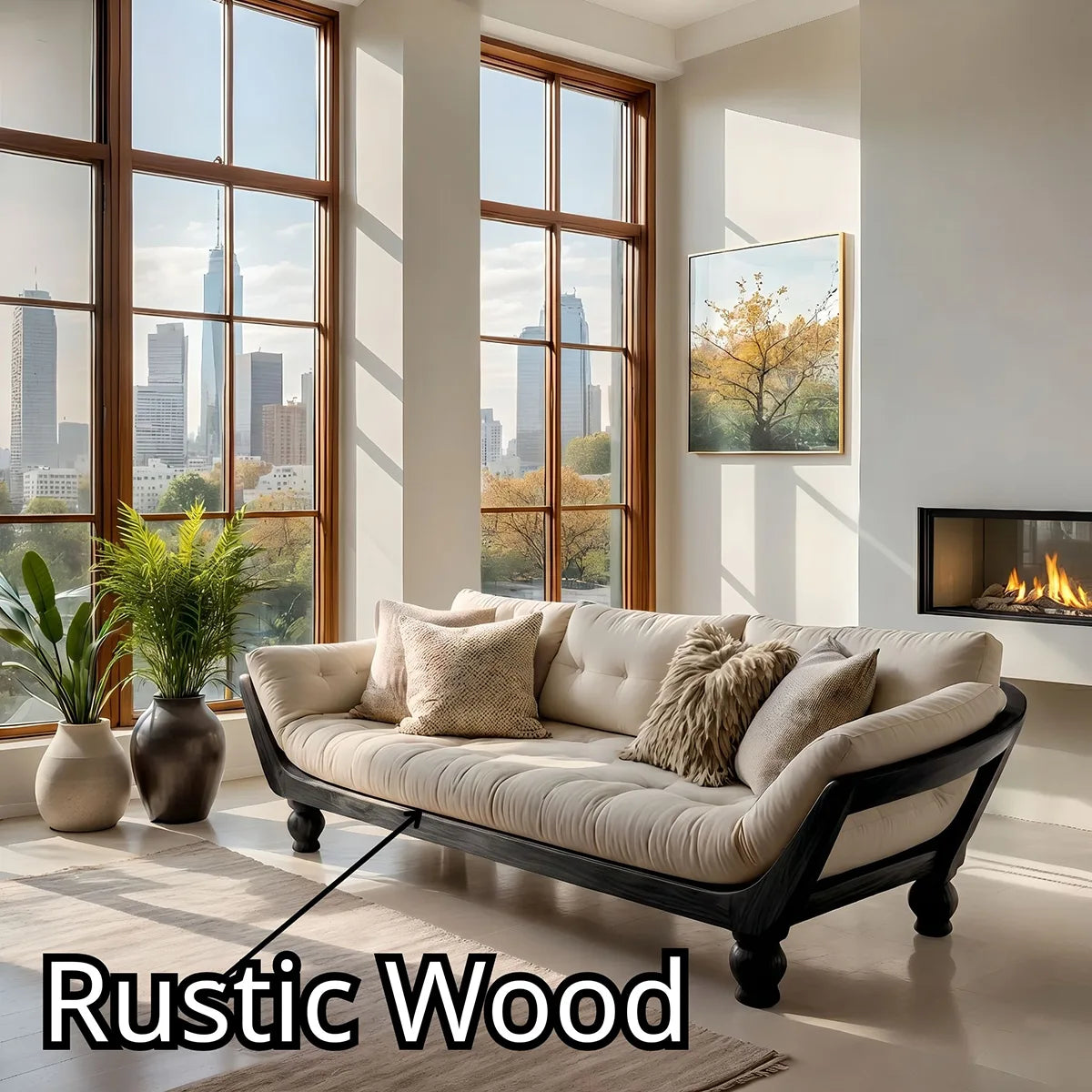 Luxury Organic Modern Wooden Sofa with Deep Tufted Cushion Design