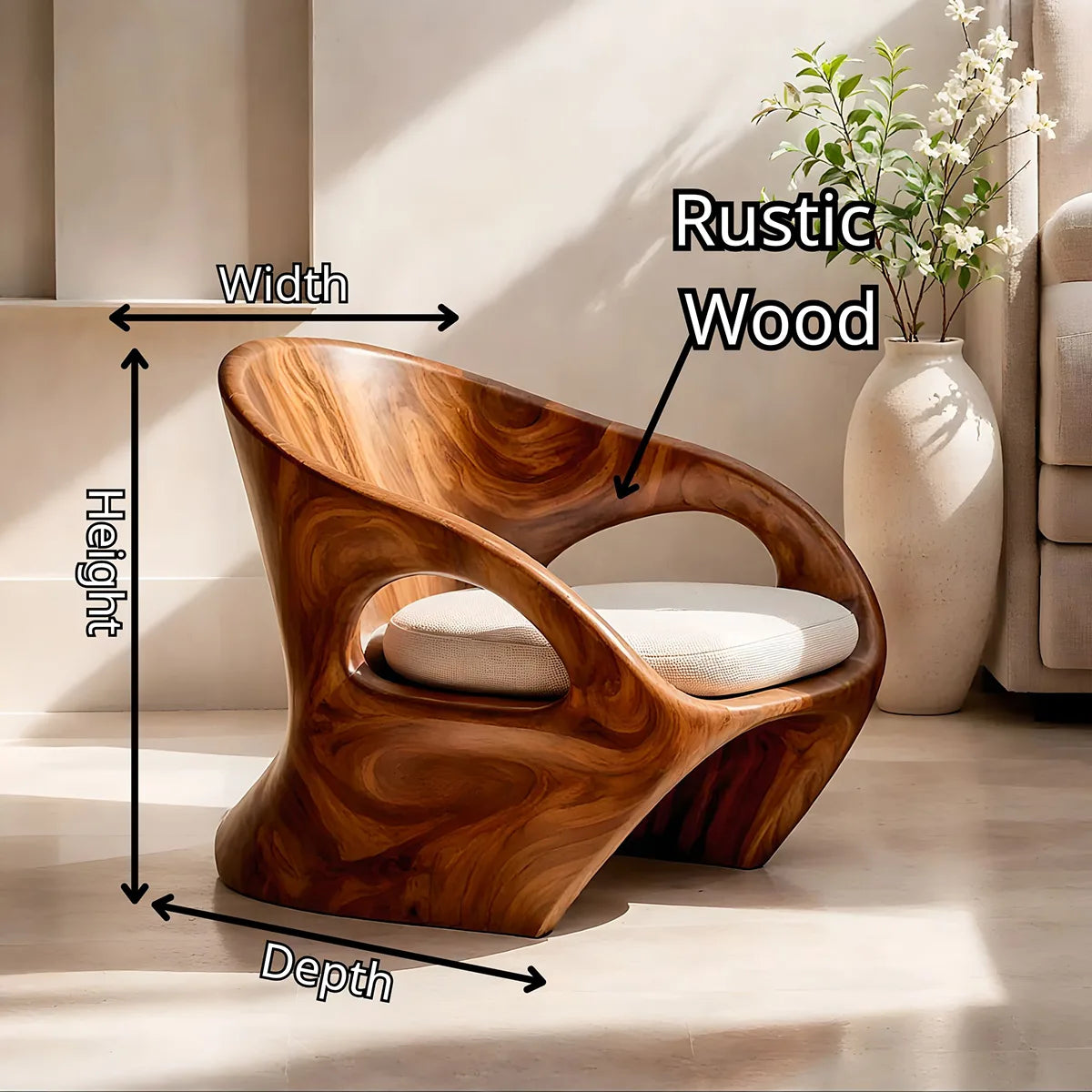 Organic Sculptural Solid Wood Lounge Chair | Handcrafted Modern Wooden Accent Chair TT006-9201