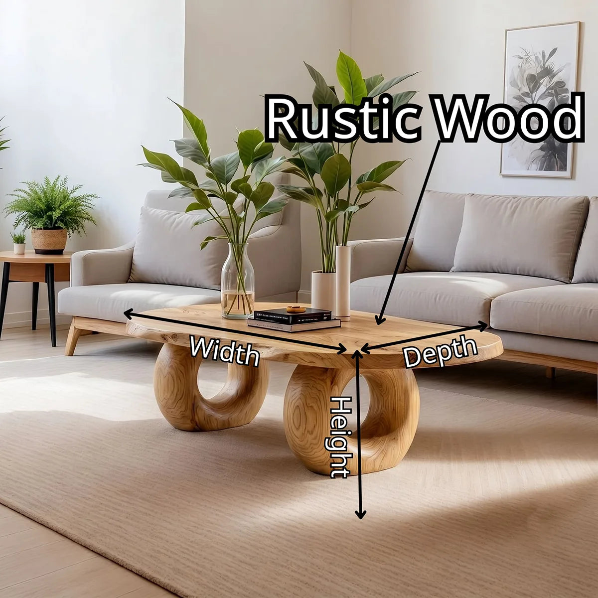 Handcrafted Solid Wood Coffee Table with Sculptural Ring Legs TT006-7638