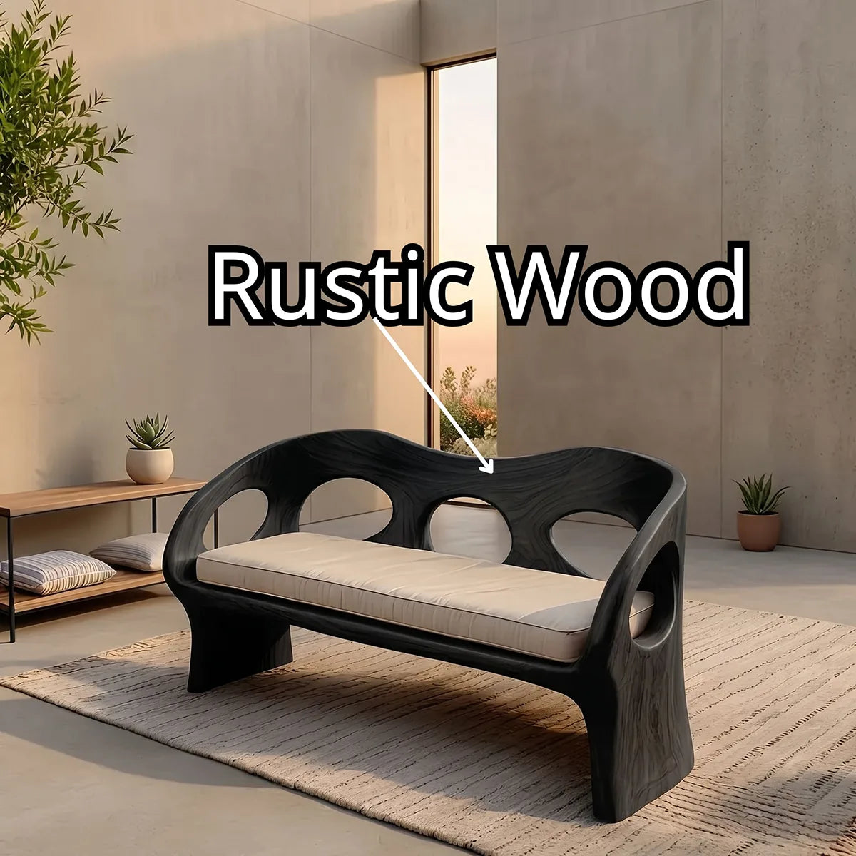 Luxury Organic Modern Outdoor Solid Wood Sofa with Sculptural Frame