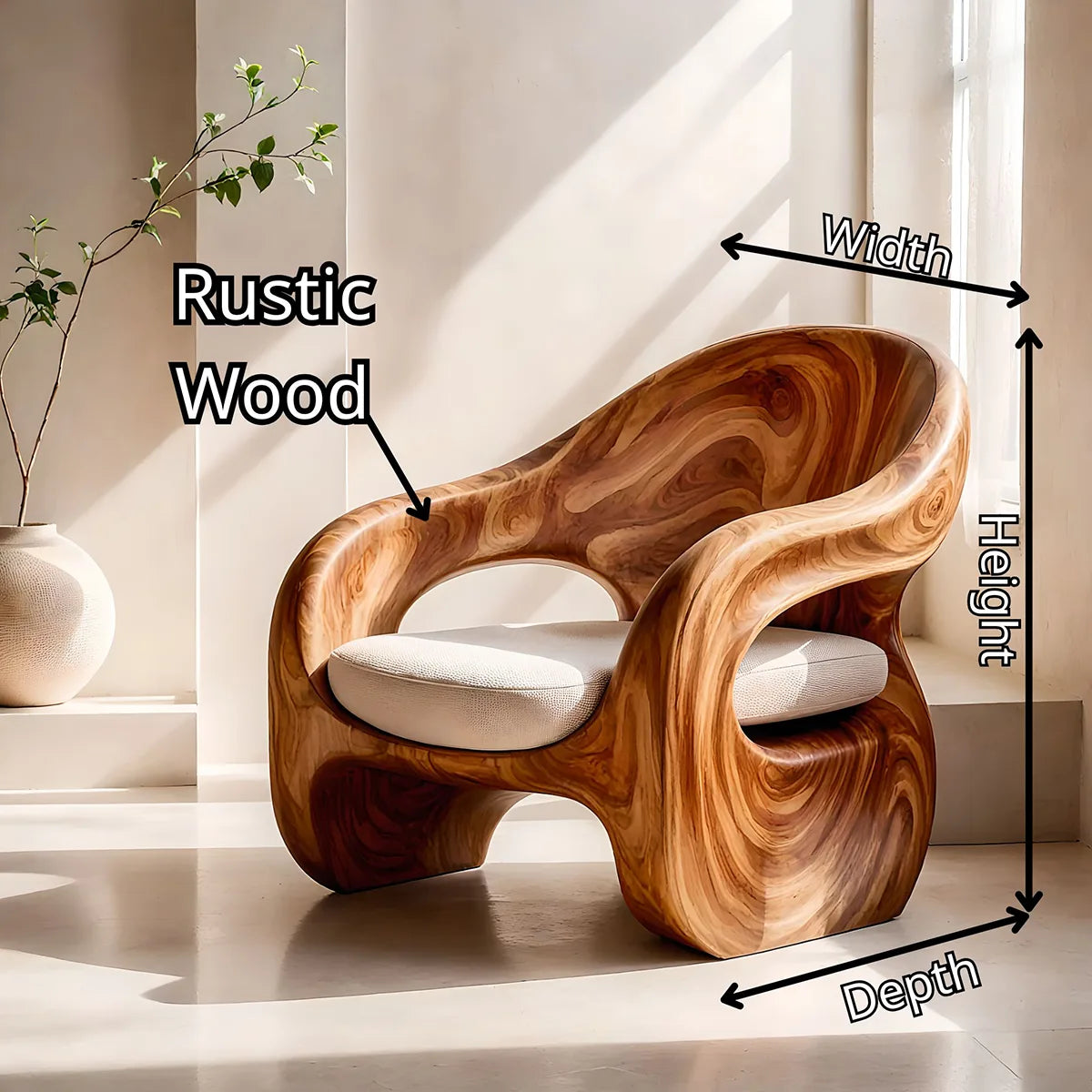 Organic Sculptural Solid Wood Lounge Chair | Handcrafted Curved Wooden Accent Chair TT006-8559