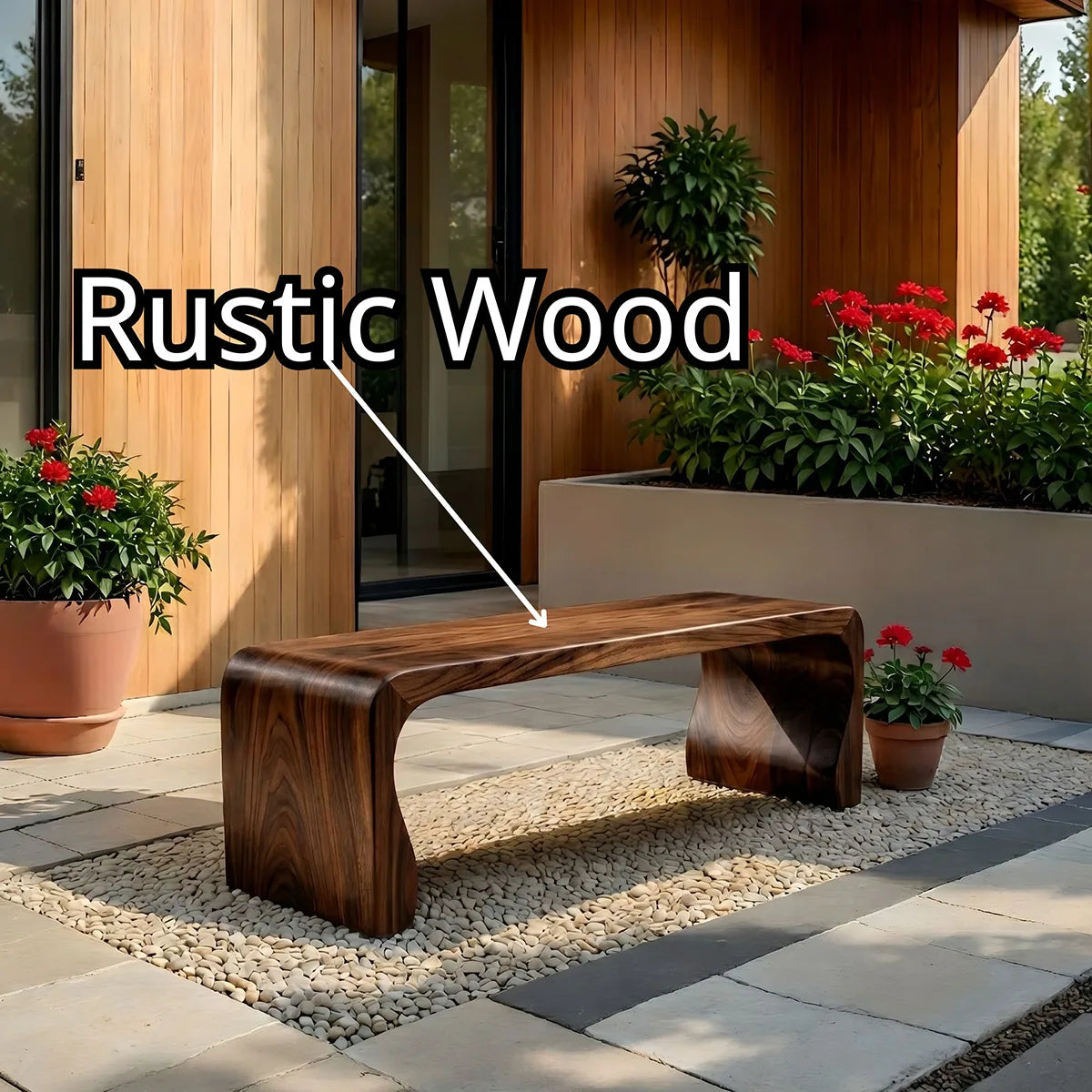 Handcrafted Solid Wood Outdoor Bench Soft Curve Minimalist Garden Bench