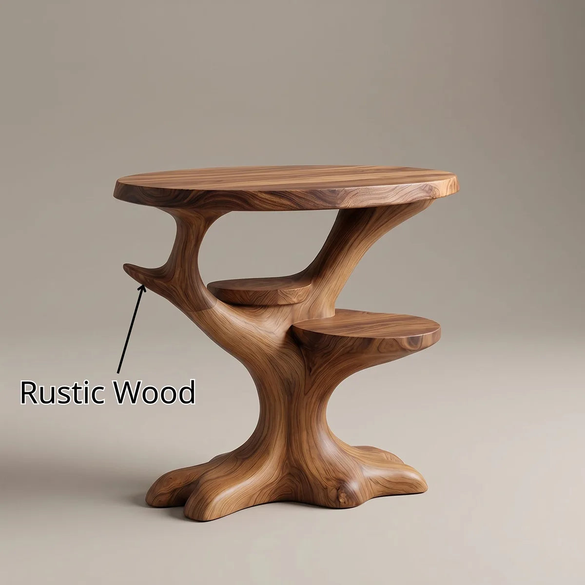 Sculptural Solid Wood Side Table with Shelves, Tree-Inspired End Table, Handcrafted Organic Wood Accent Table TH003-1094