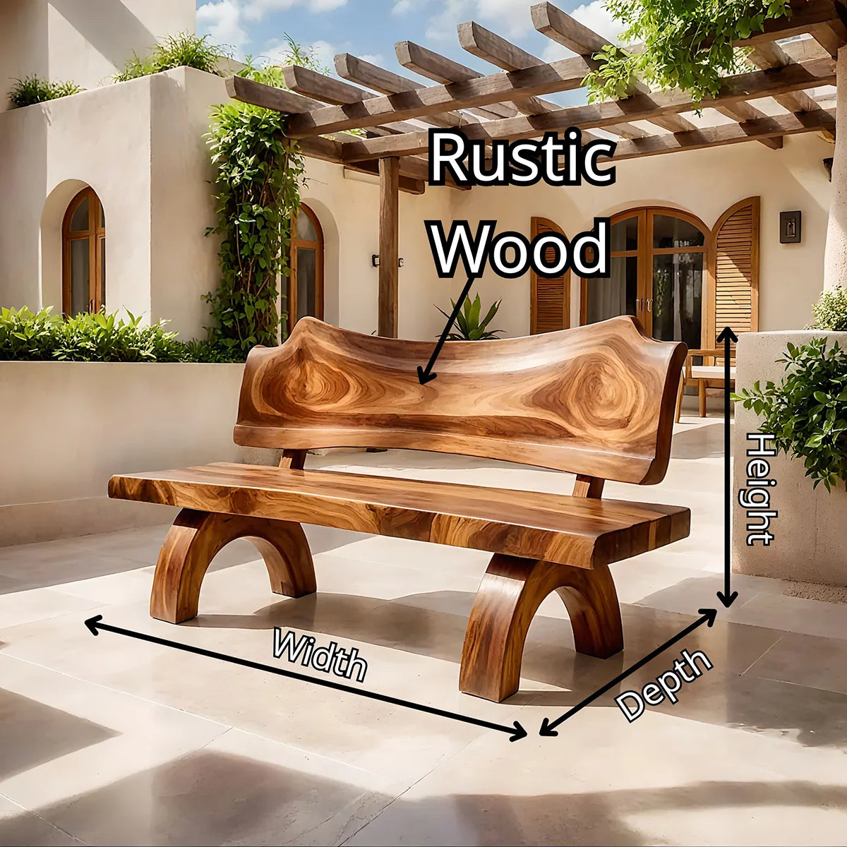 Organic Solid Wood Bench | Handcrafted Modern Wooden Garden & Entryway Bench TT006-6651