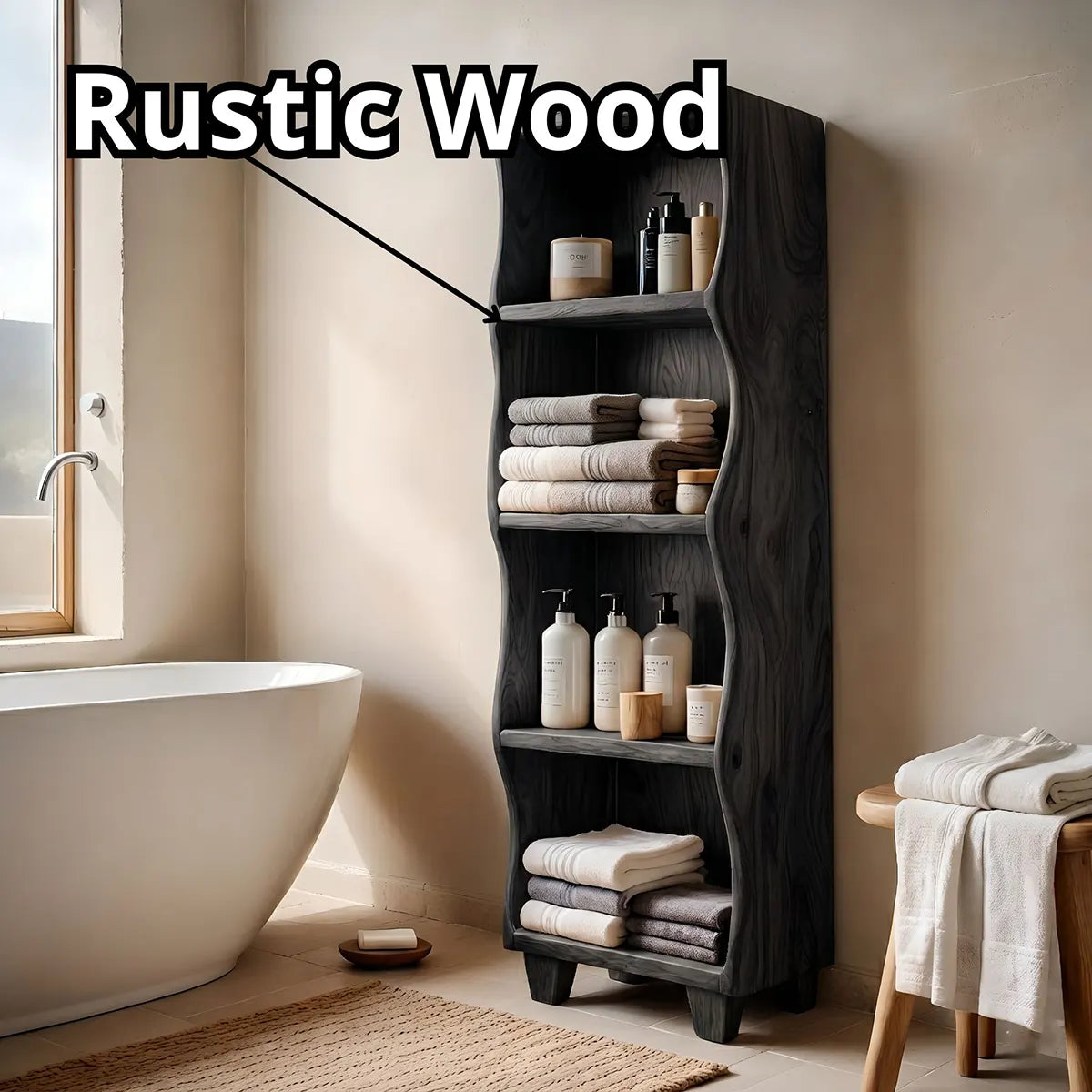 Handcrafted Solid Wood Open Shelf Storage Cabinet