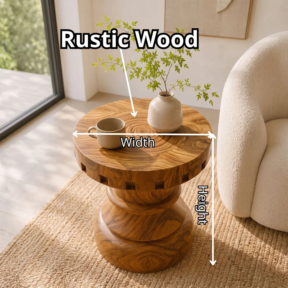 Sculptural Square Notch Wood End Table | Round Turned Pedestal Side Table TT006-7CML8BQ