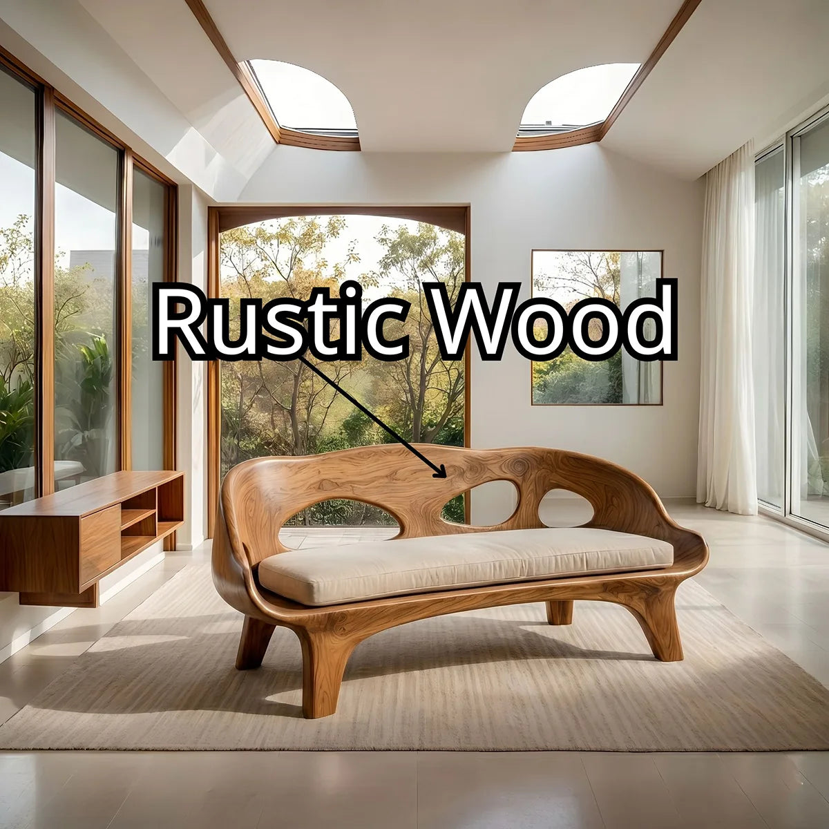 Organic Sculptural Wooden Sofa with Artistic Open-Back Design