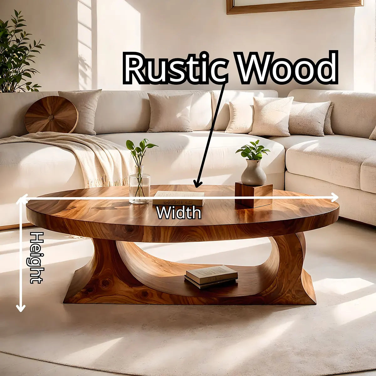 Oval Wood Coffee Table, Sculptural Coffee Table, Organic Modern Living Room Furniture TT006-4205