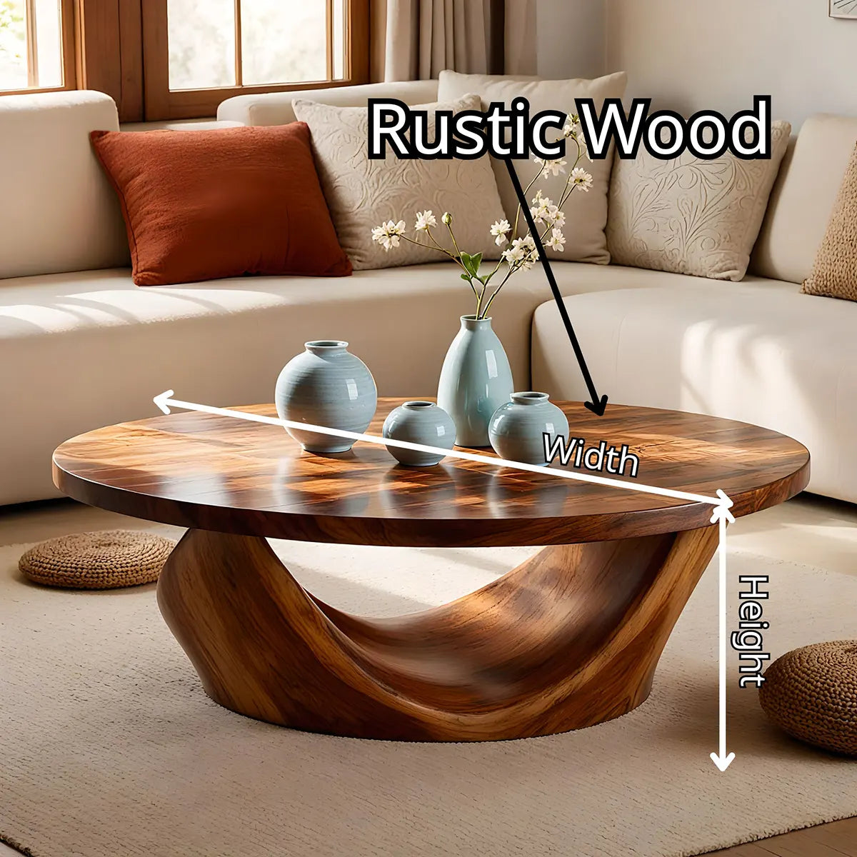 Round Coffee Table, Sculptural Wood Coffee Table, Organic Modern Living Room Center Table TT006-4209
