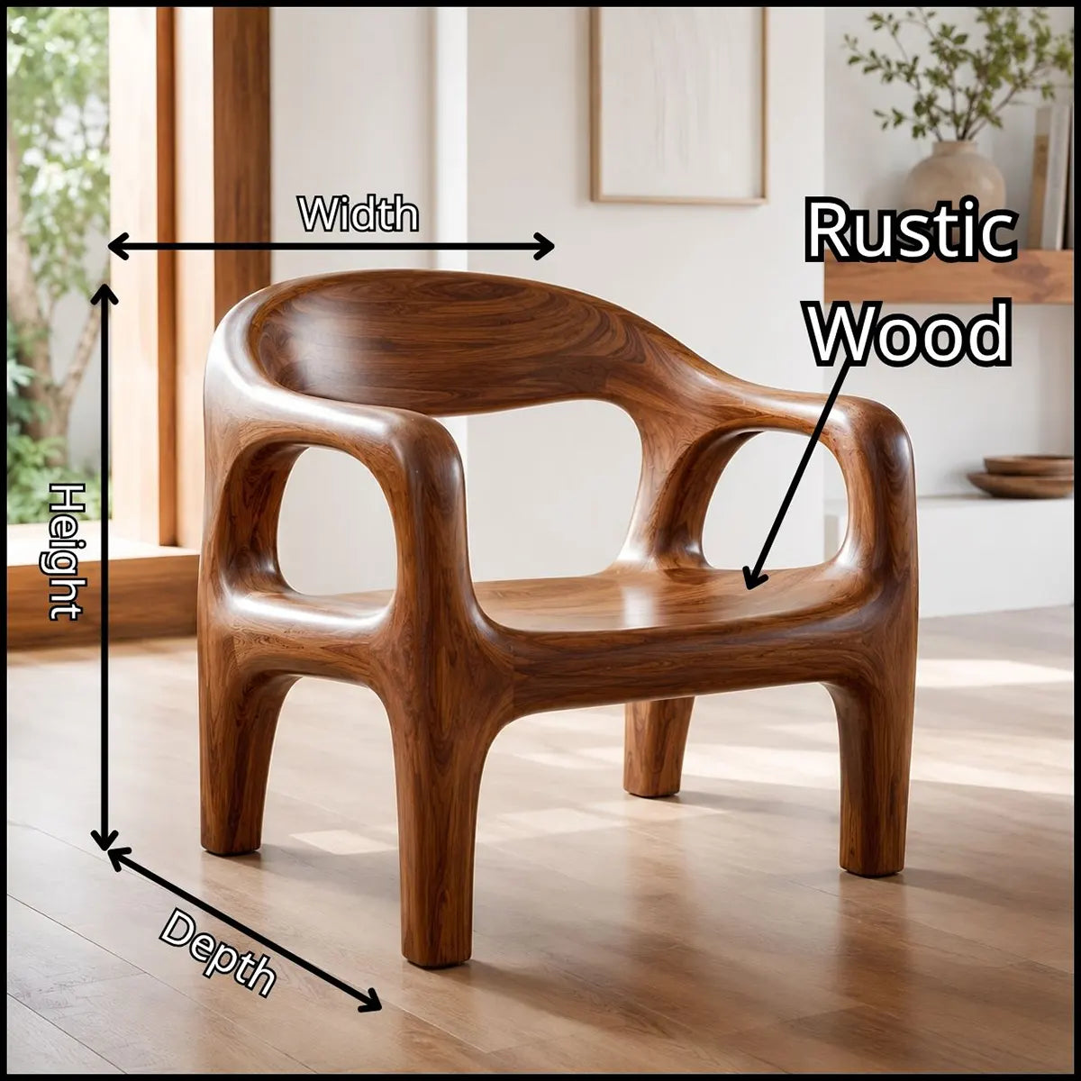 Organic Modern Solid Wood Accent Chair | Sculptural Wooden Dining Chair for Contemporary Interiors TT006-5535