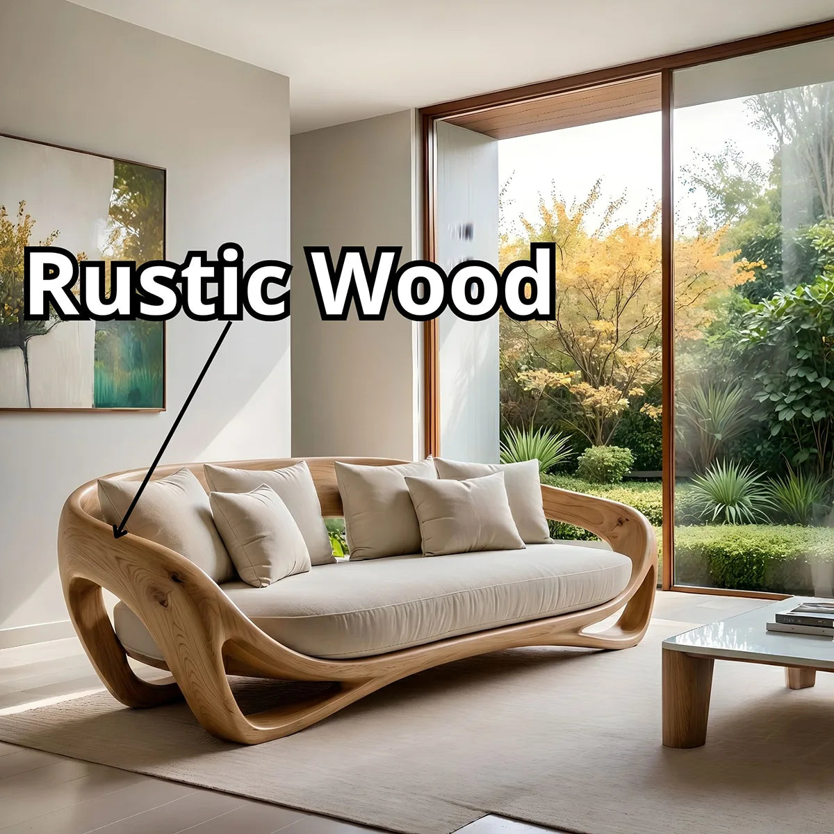 Luxury Organic Modern Curved Solid Wood Sofa with Sculptural Frame