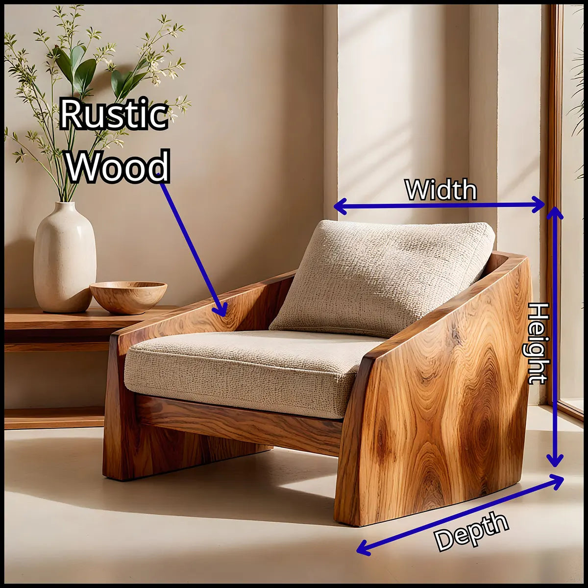Modern Solid Wood Lounge Chair | Handcrafted Wooden Accent Chair with Sculptural Design TT006-1708