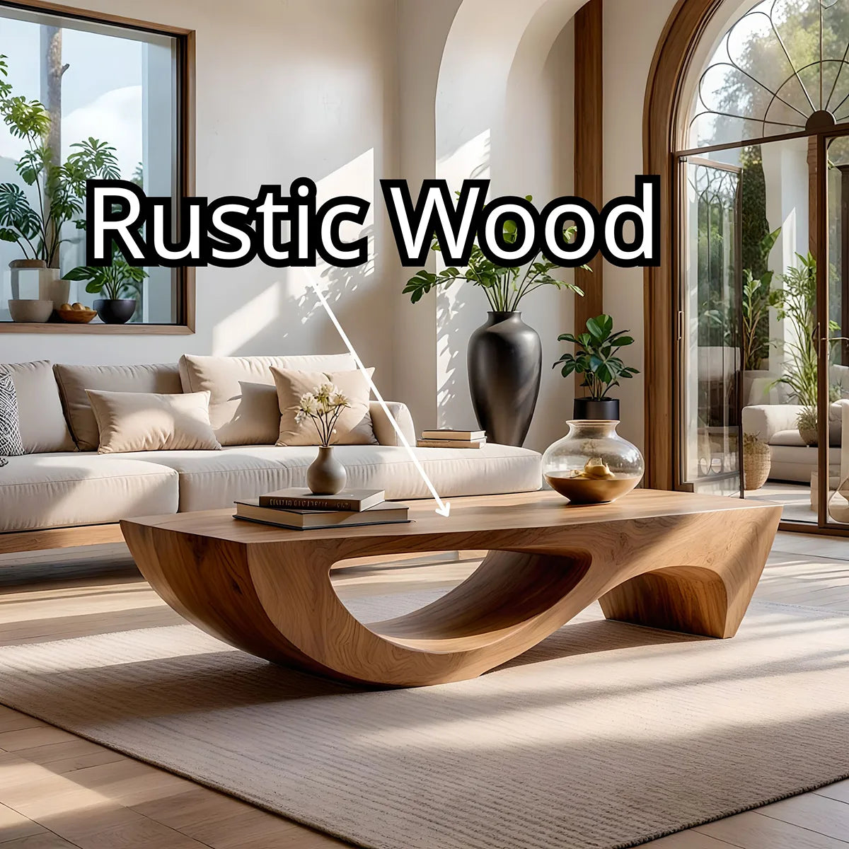 Modern Abstract Sculptural Solid Wood Coffee Table with Fluid Base