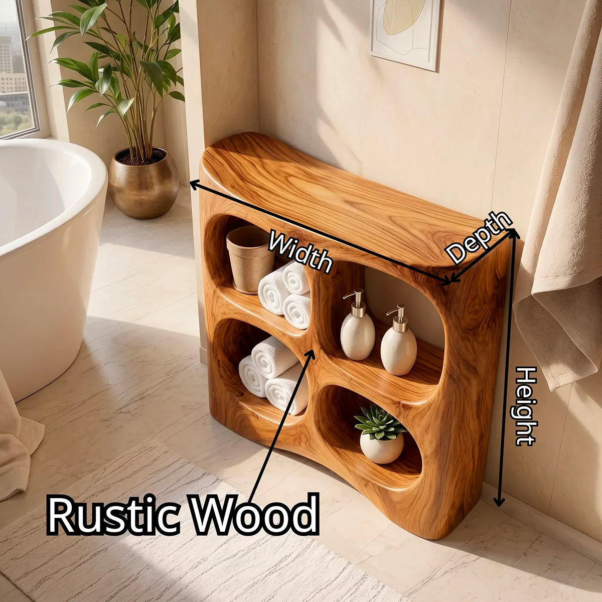 Bathroom Vanity with 4 Open Shelves | Sculptural Organic Modern Design TT006-6CKE8DD