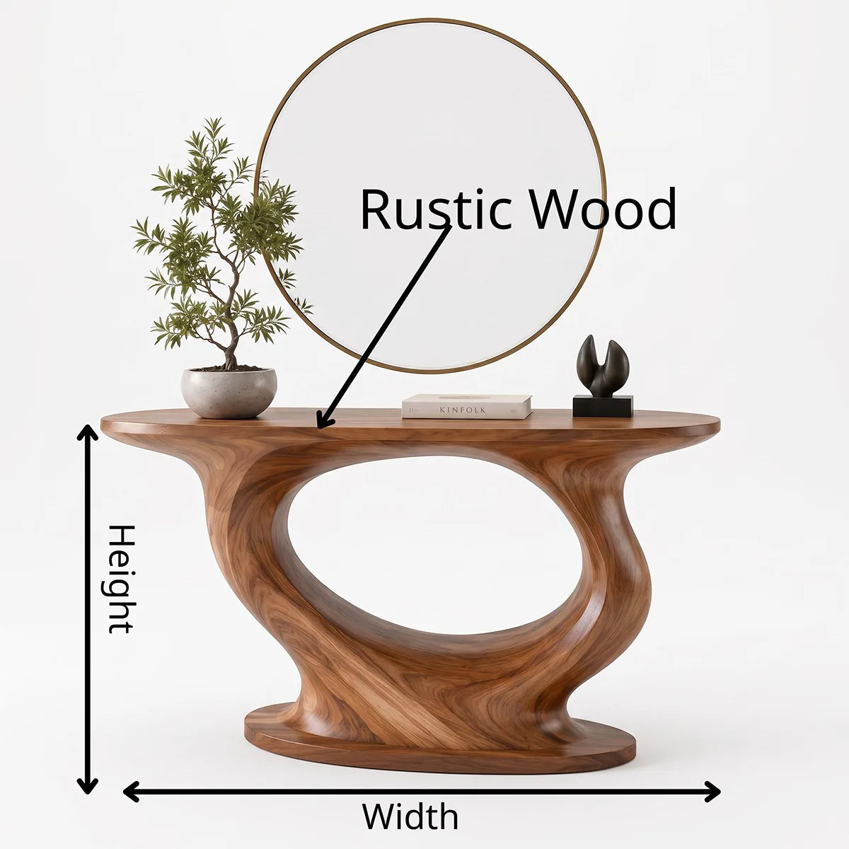 Modern Organic Console Table | Sculptural Solid Wood Entryway Accent Table TT006-5033