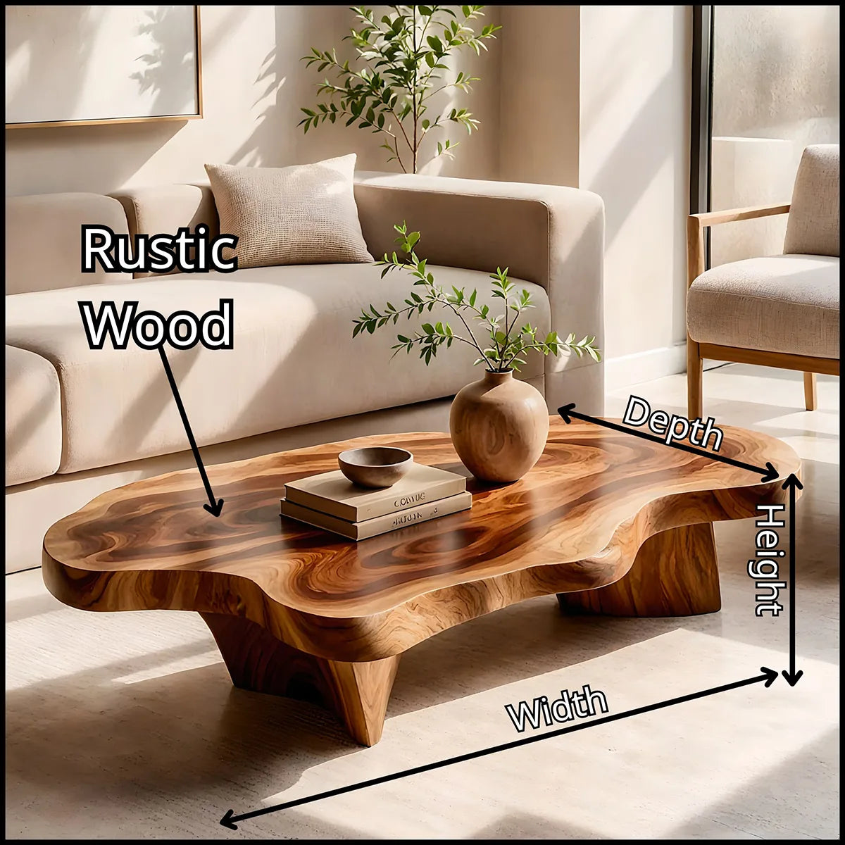 Organic Solid Wood Coffee Table | Freeform Modern Hardwood Coffee Table for Living Room TT006-2987