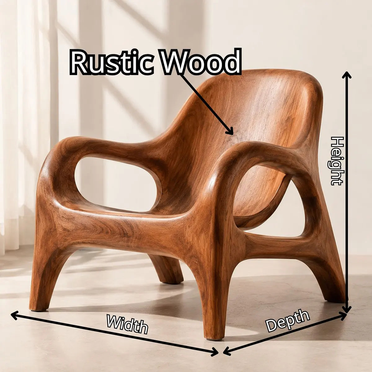 Handcrafted Organic Wood Lounge Chair with Sculptural Curved Frame TT006-3380