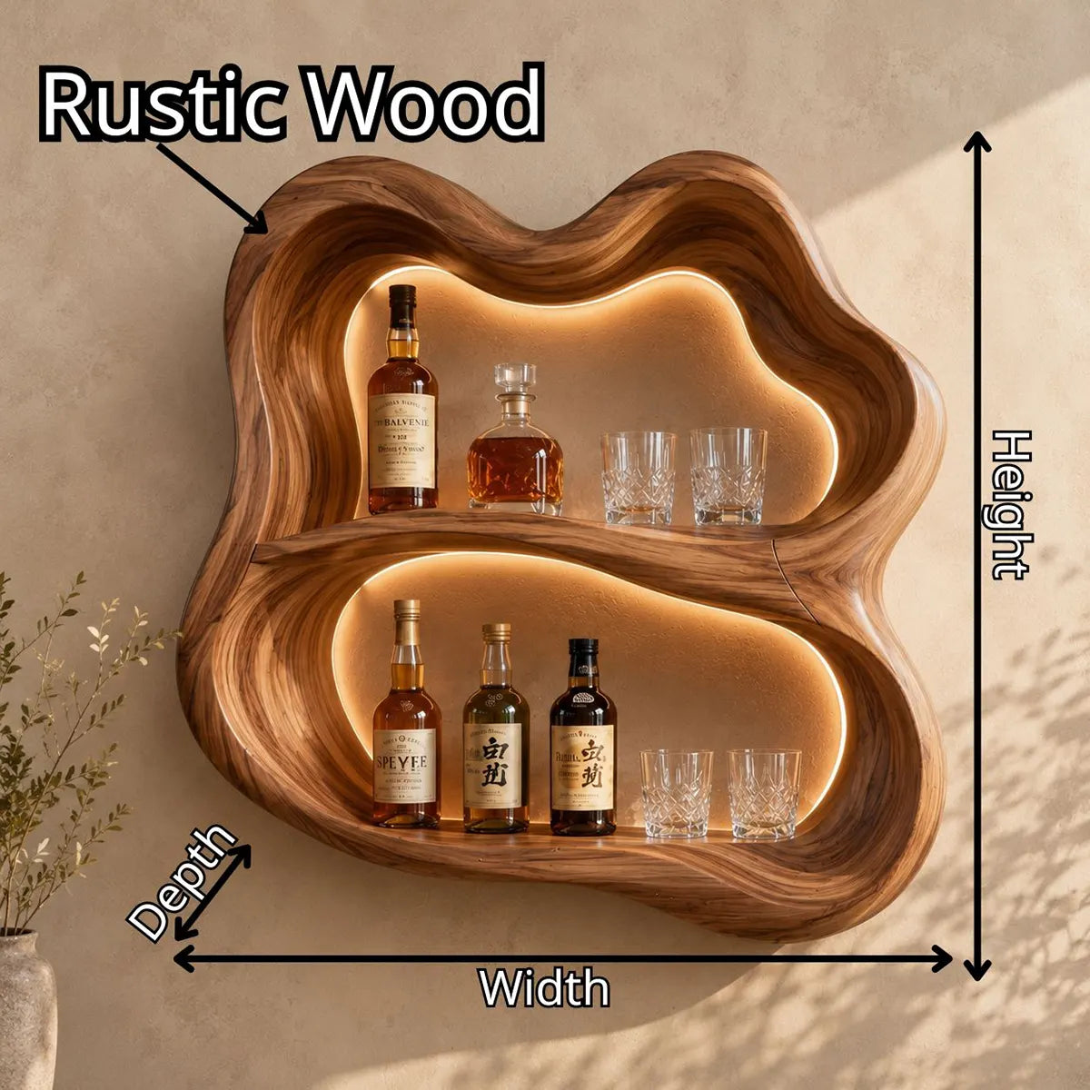 Sculptural Solid Wood Wall Wine Holder for Home Bars & Whiskey Lovers TT006-6450