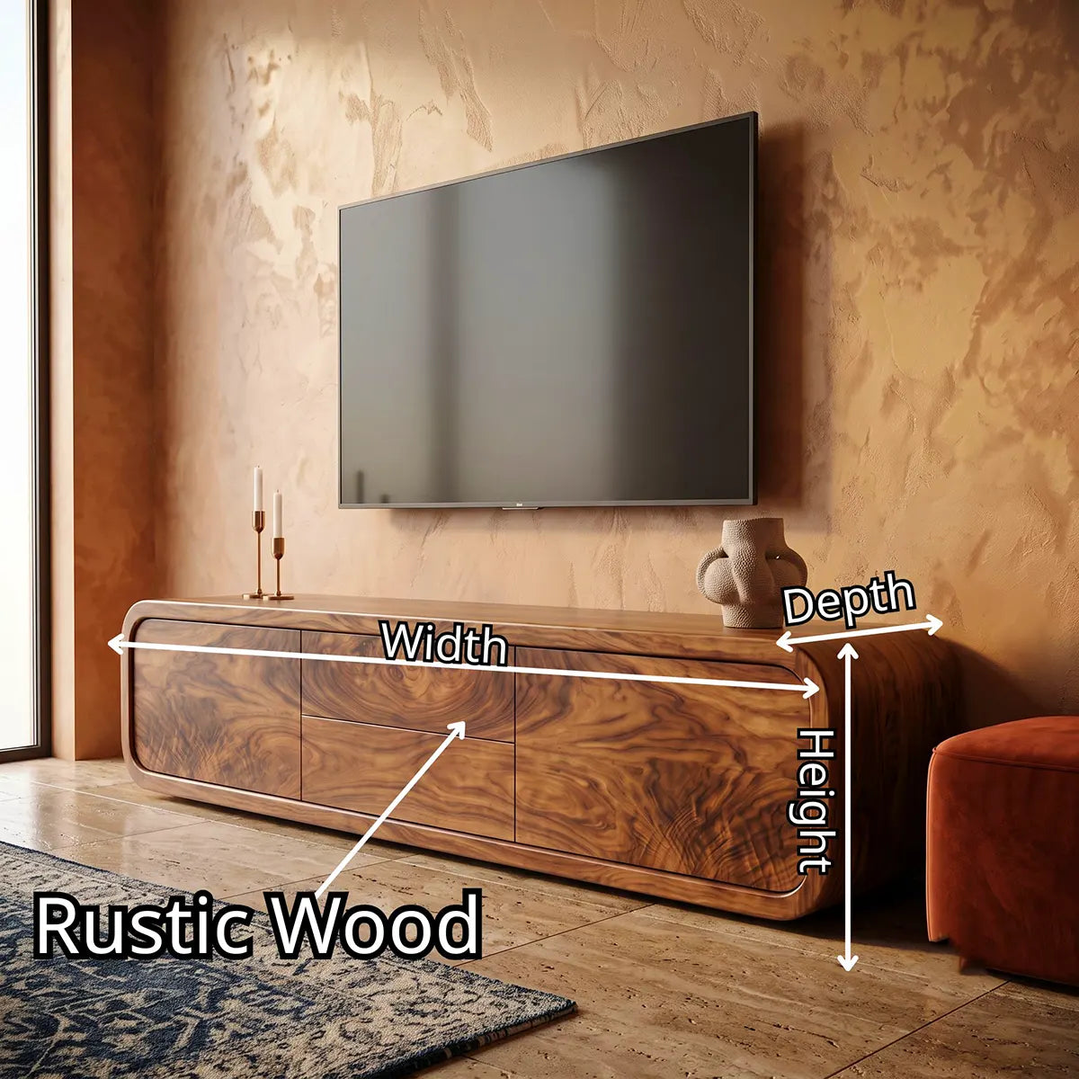 Modern TV Stand with 2 Drawers & 2 Cabinets | Rounded Organic Media Console TT006-6FSA9CR
