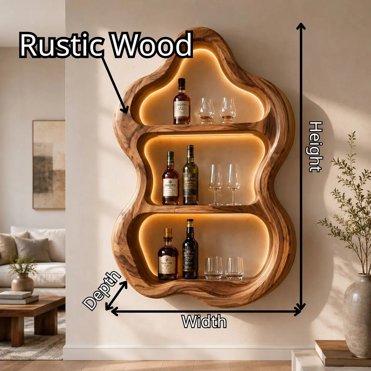 Organic Solid Wood Wall Wine Holder for Home Bars, Dining Rooms & Whiskey Lovers TT006-3241