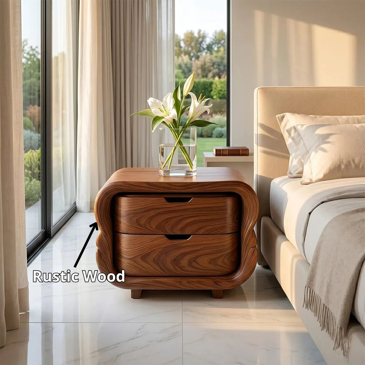 Modern Curved Nightstand | Sculptural 2 Drawer Bedside Table TH003-3504