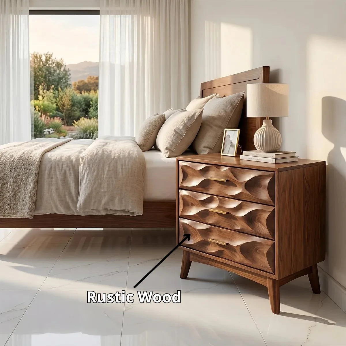 Modern Nightstand with 3 Drawers | Sculptural Contemporary Bedside Table TH003-5140