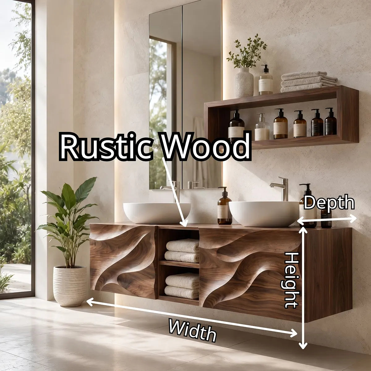 Abstract Wave Floating Double Sink Bathroom Vanity TT006-3674