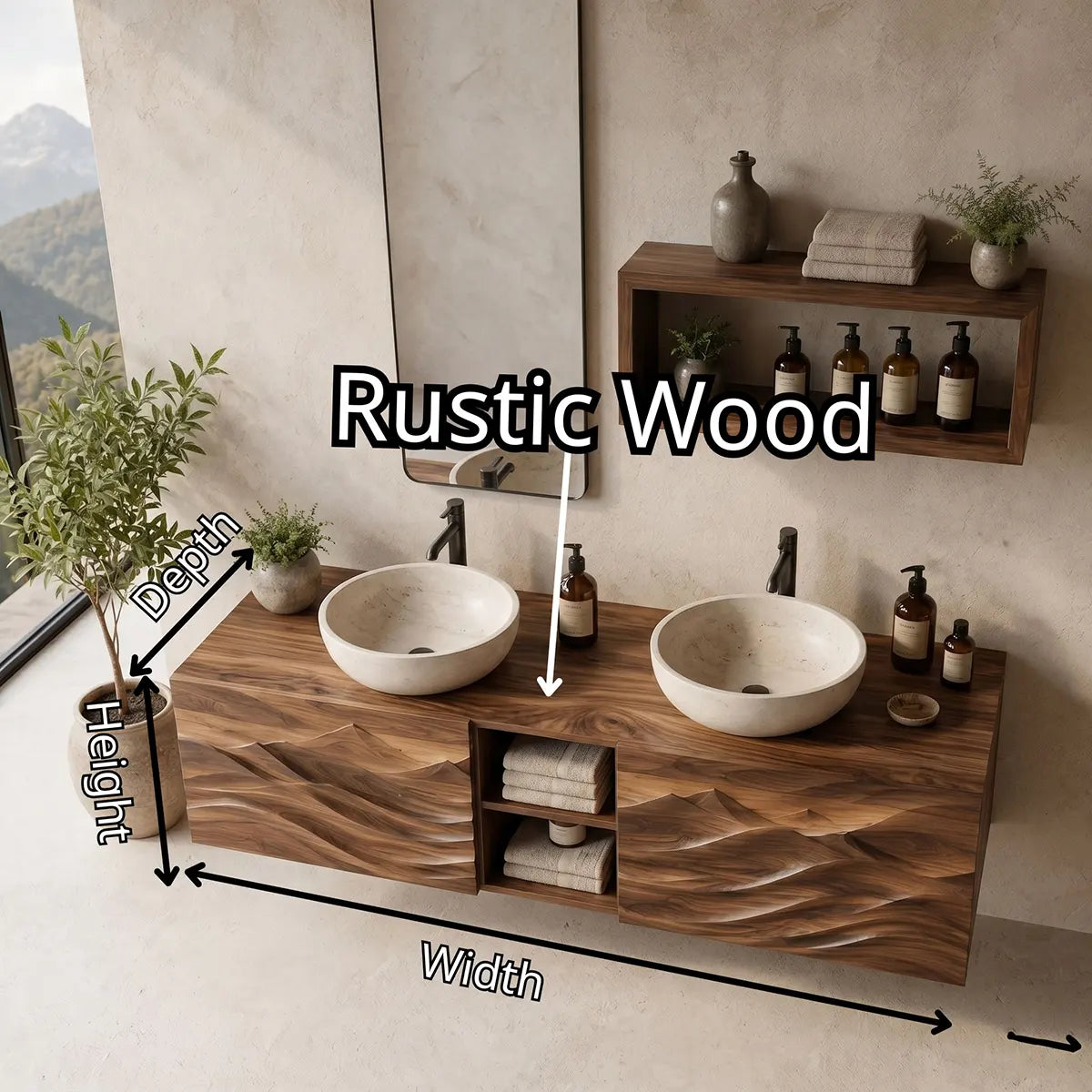Mountain Relief Floating Double Sink Bathroom Vanity TT006-8135
