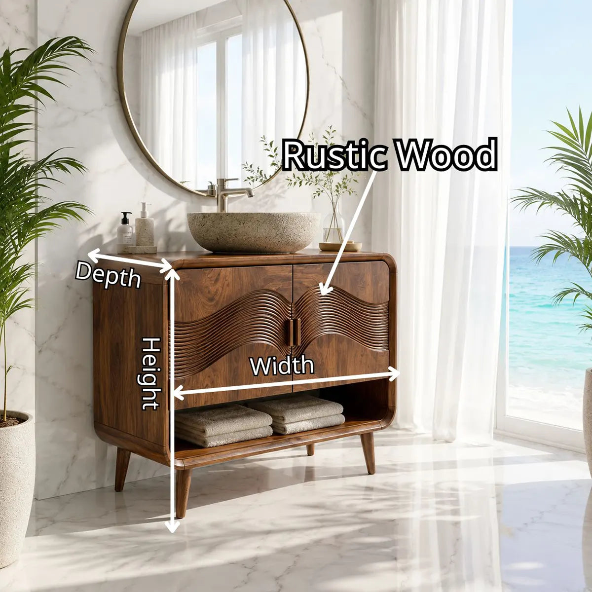 Wave Front Bathroom Vanity with Open Shelf Storage TT006-2660