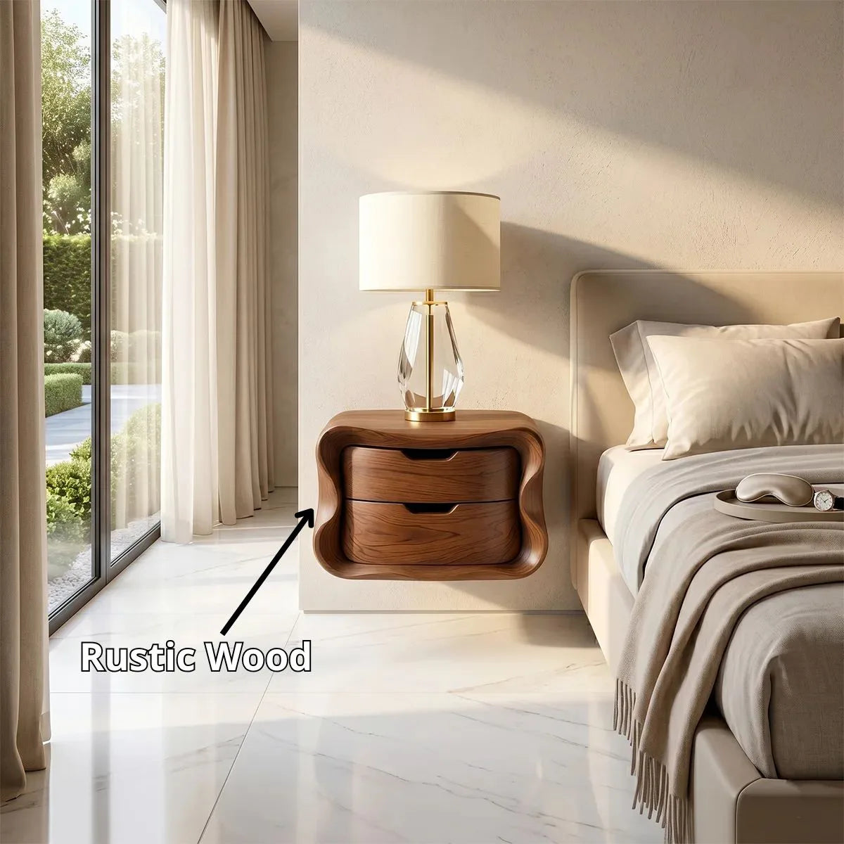 Floating Nightstand with 2 Drawers | Modern Curved Wall Mounted Bedside Table TH003-8175