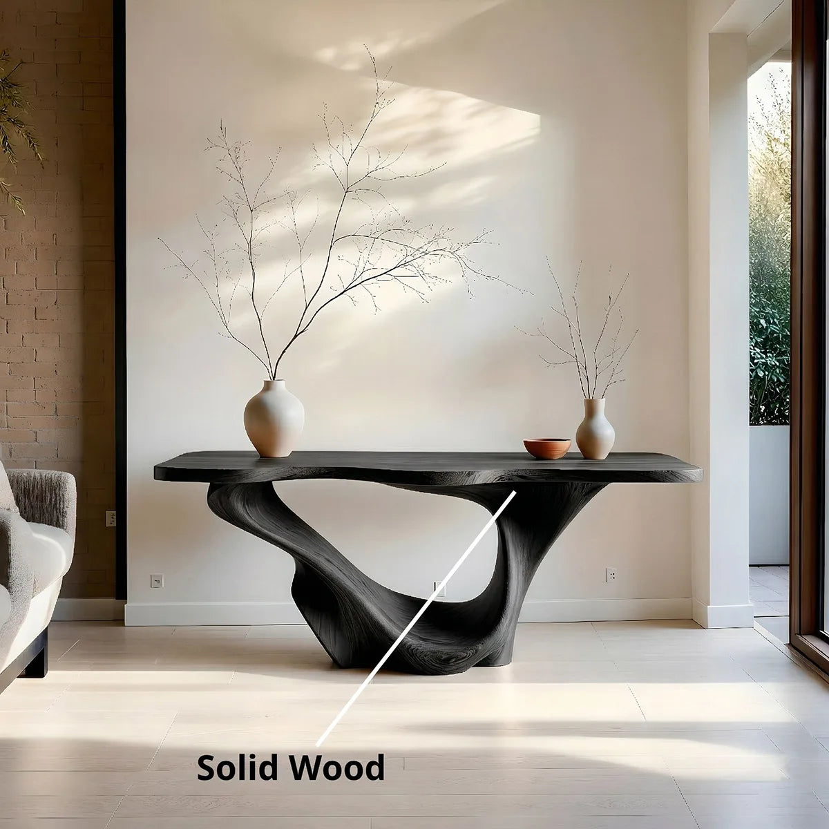 Sculptural Solid Wood Console Table with Organic Flowing Base