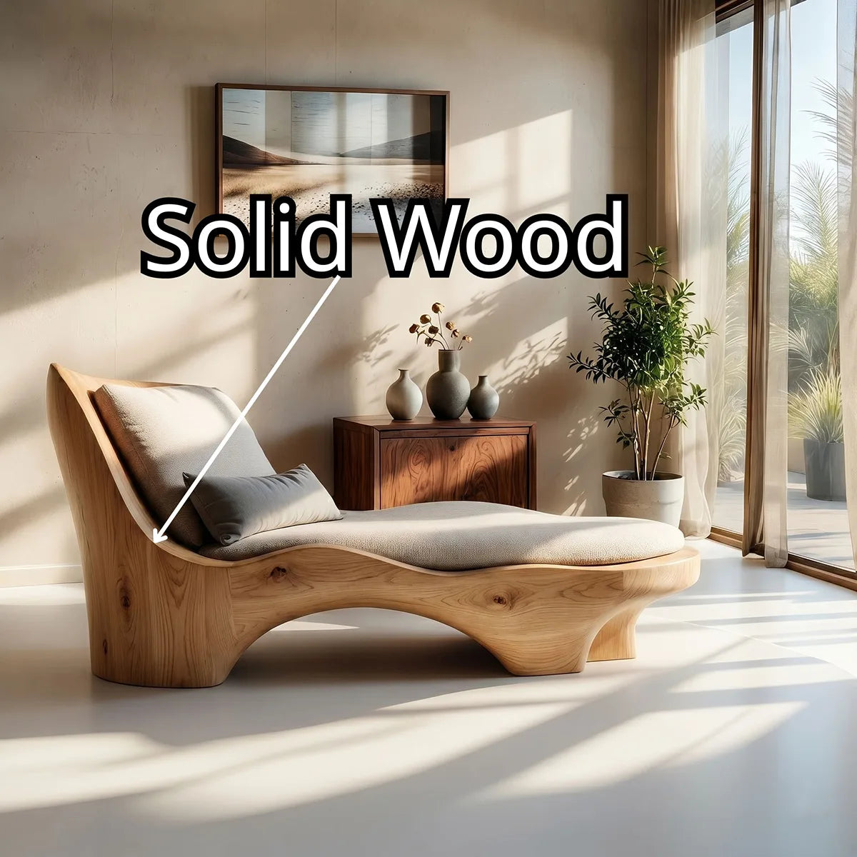 Luxury Organic Modern Solid Wood Chaise Lounge with Sculptural Form