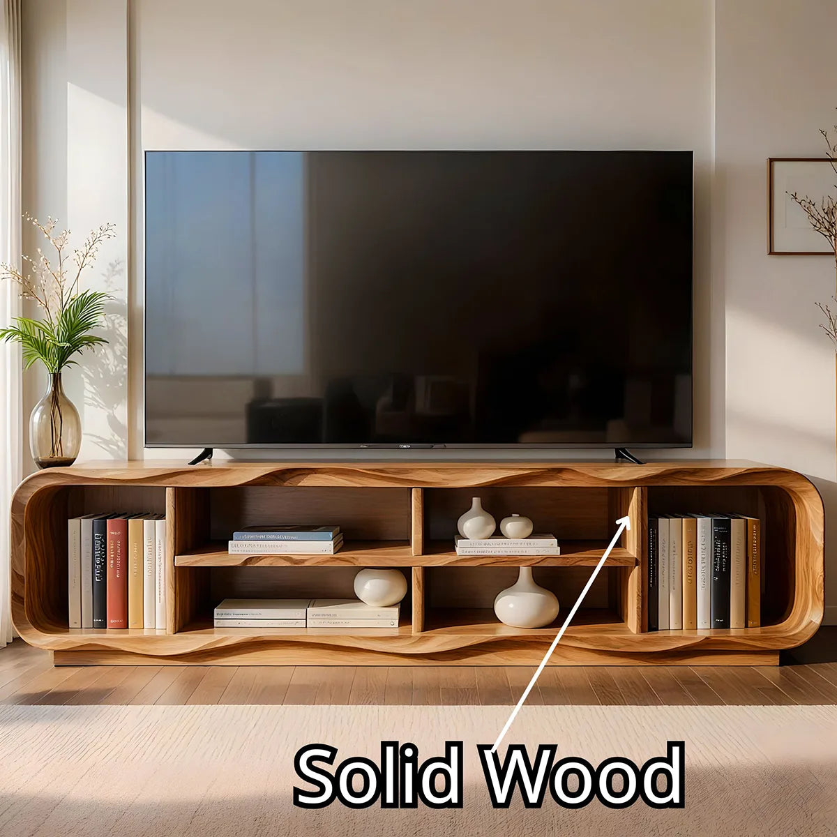 Modern Solid Wood Sculptural Rounded Open TV Stand