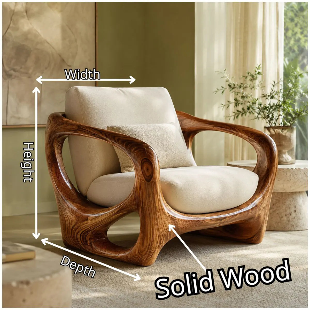 Organic Modern Solid Wood Lounge Chair | Sculptural Wooden Accent Chair for Luxury Living Room TT006-5278