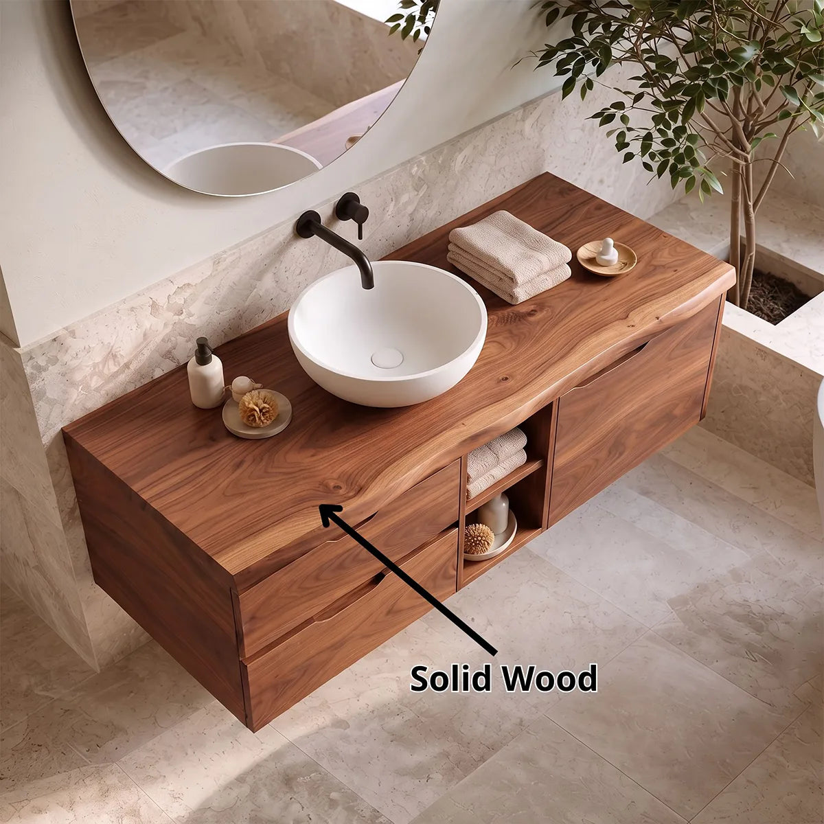 Modern Floating Bathroom Vanity | Wall Mounted Storage Cabinet with Drawers and Open Shelving TH003-5PPH1AS