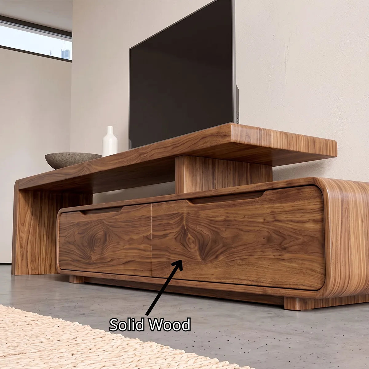 Modern Asymmetrical TV Stand with 2 Drawers | Low Profile Media Console TH003-9QJE5UT