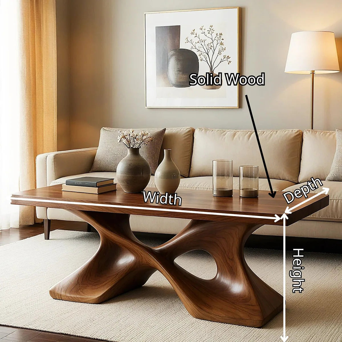 Handcrafted Solid Wood Coffee Table with Sculptural X-Base TT006-4305