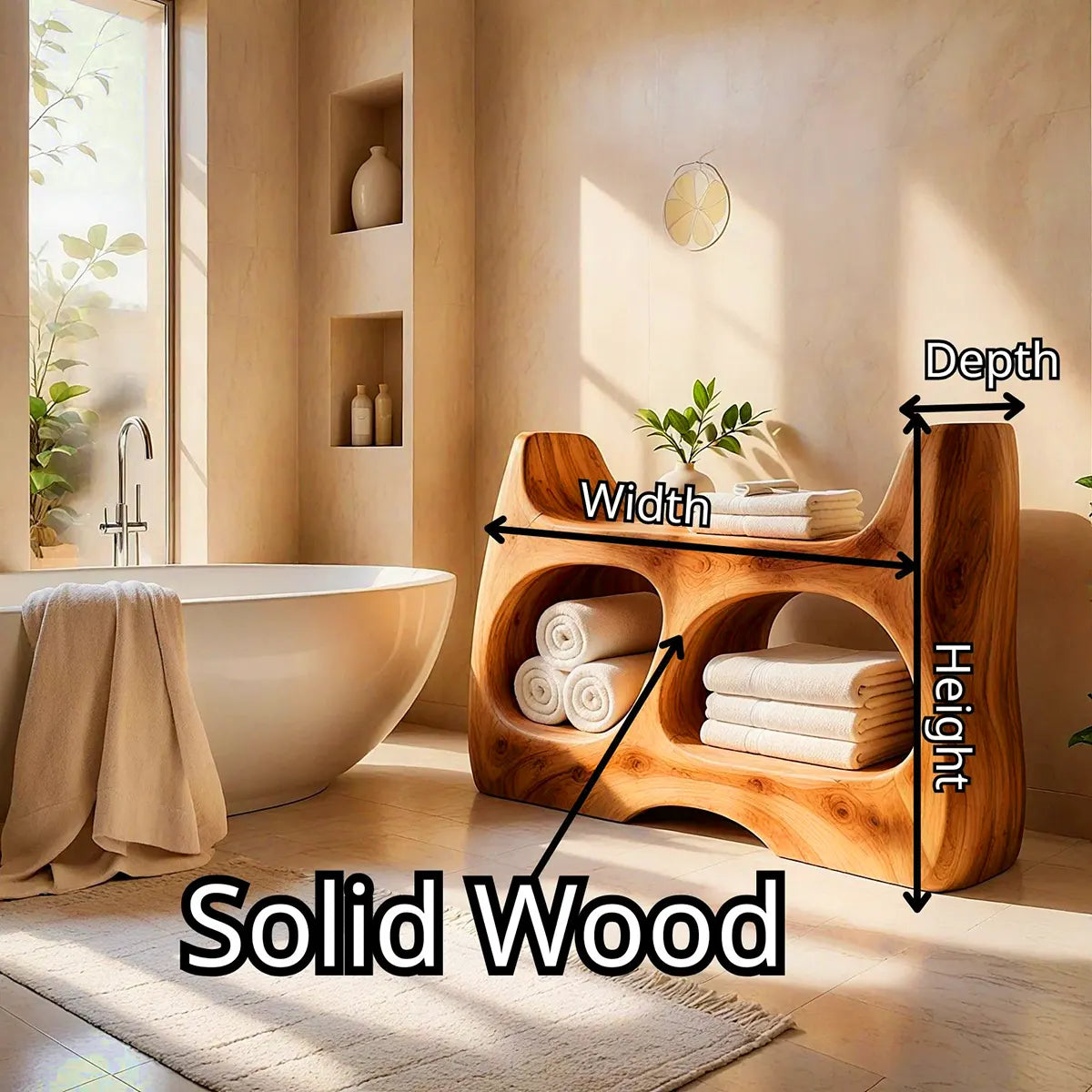 Sculptural Bathroom Vanity with 2 Open Shelves | Curved Organic Modern Design TT006-9TVO9QA