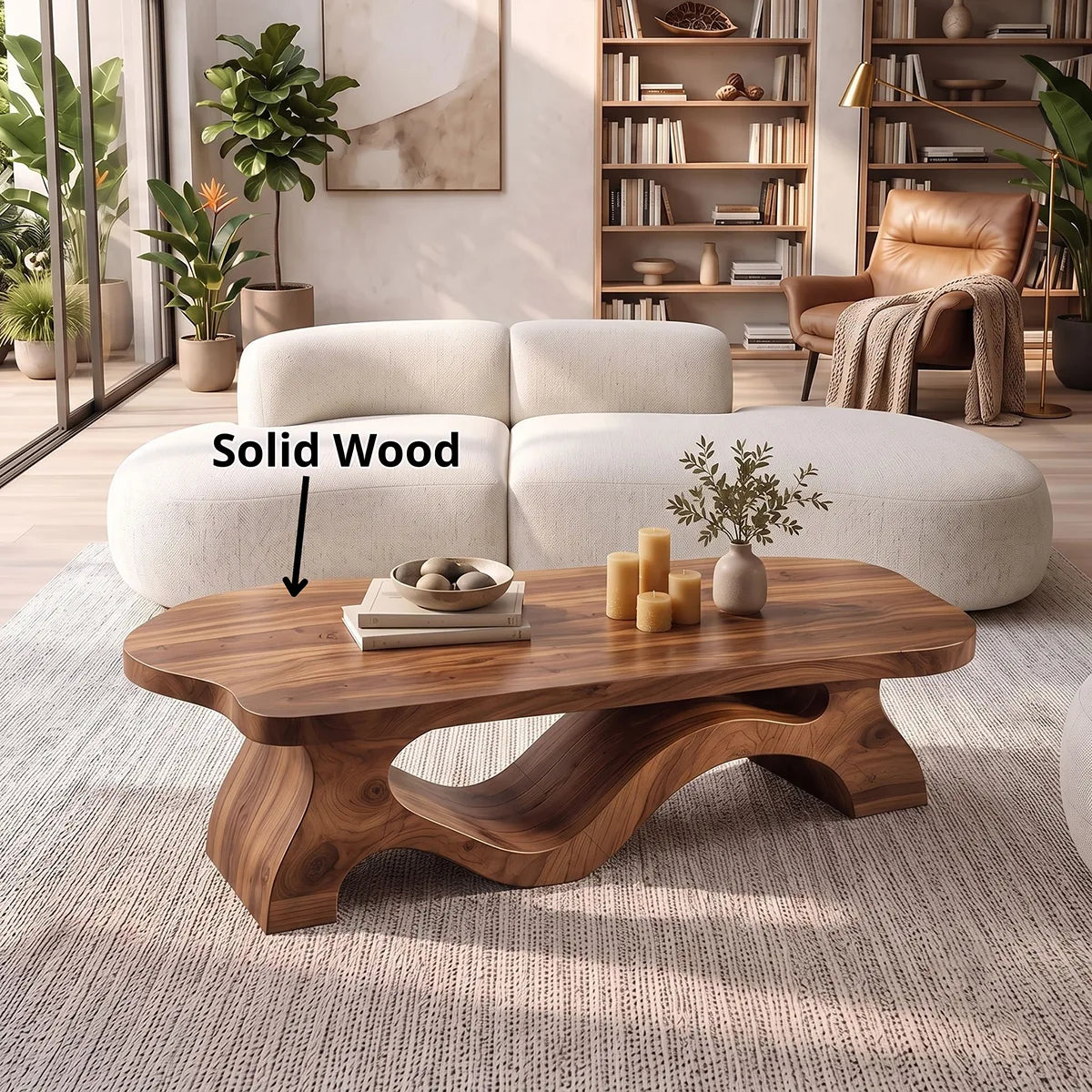 Sculptural Organic Coffee Table with Flowing Wave Base | Modern Living Room Center Table TH003-3OCY4HQ