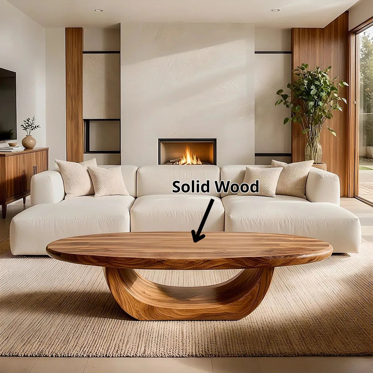 Modern Organic Coffee Table | Sculptural Solid Wood Oval Center Table TH003-9030