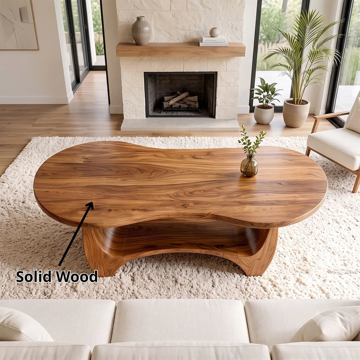 Sculptural Rounded Coffee Table with Open Shelf | Organic Modern Center Table TH003-1FNF7SN