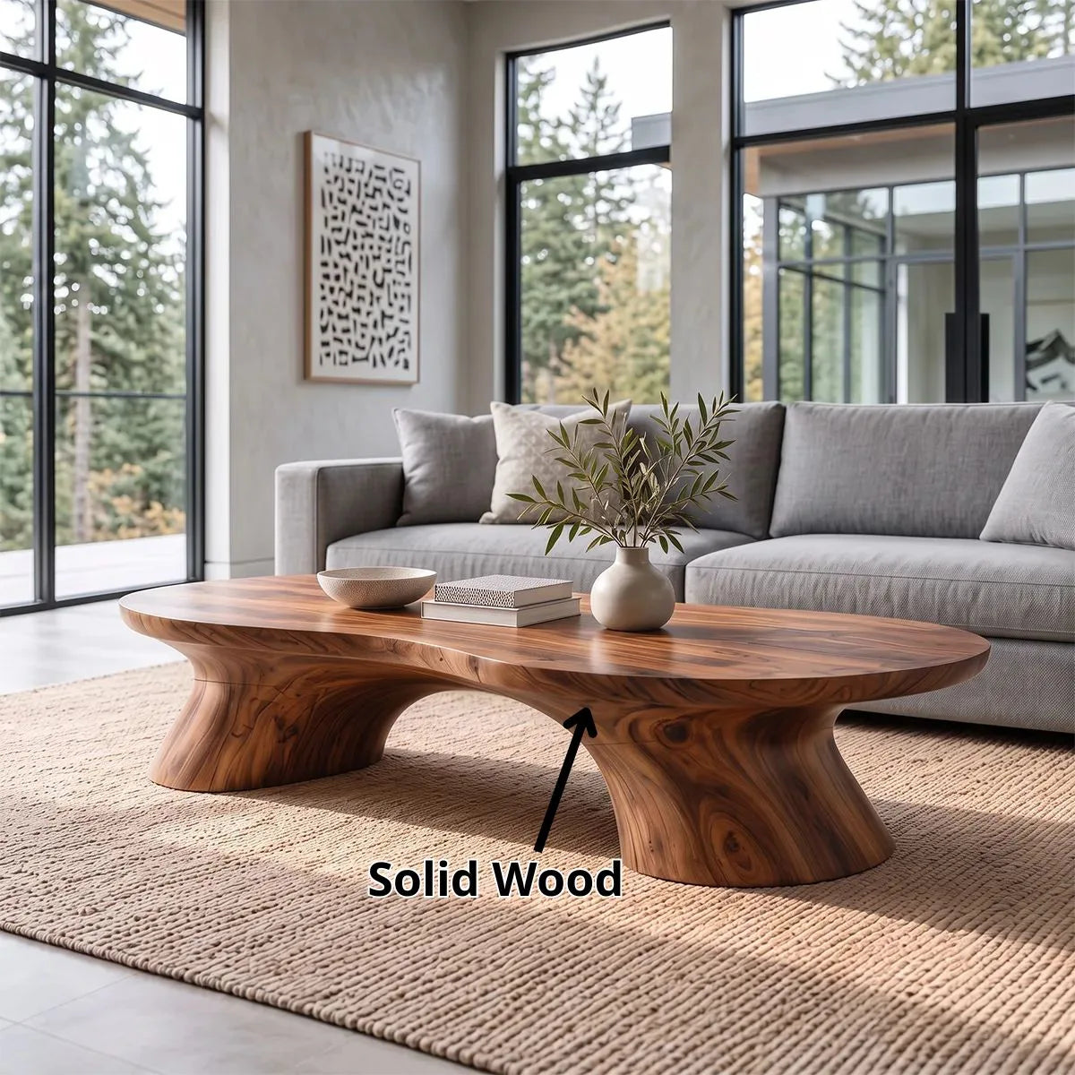 Organic Coffee Table with Sculptural Curved Pedestal Legs | Modern Living Room Center Table TH003-9JMO6OI