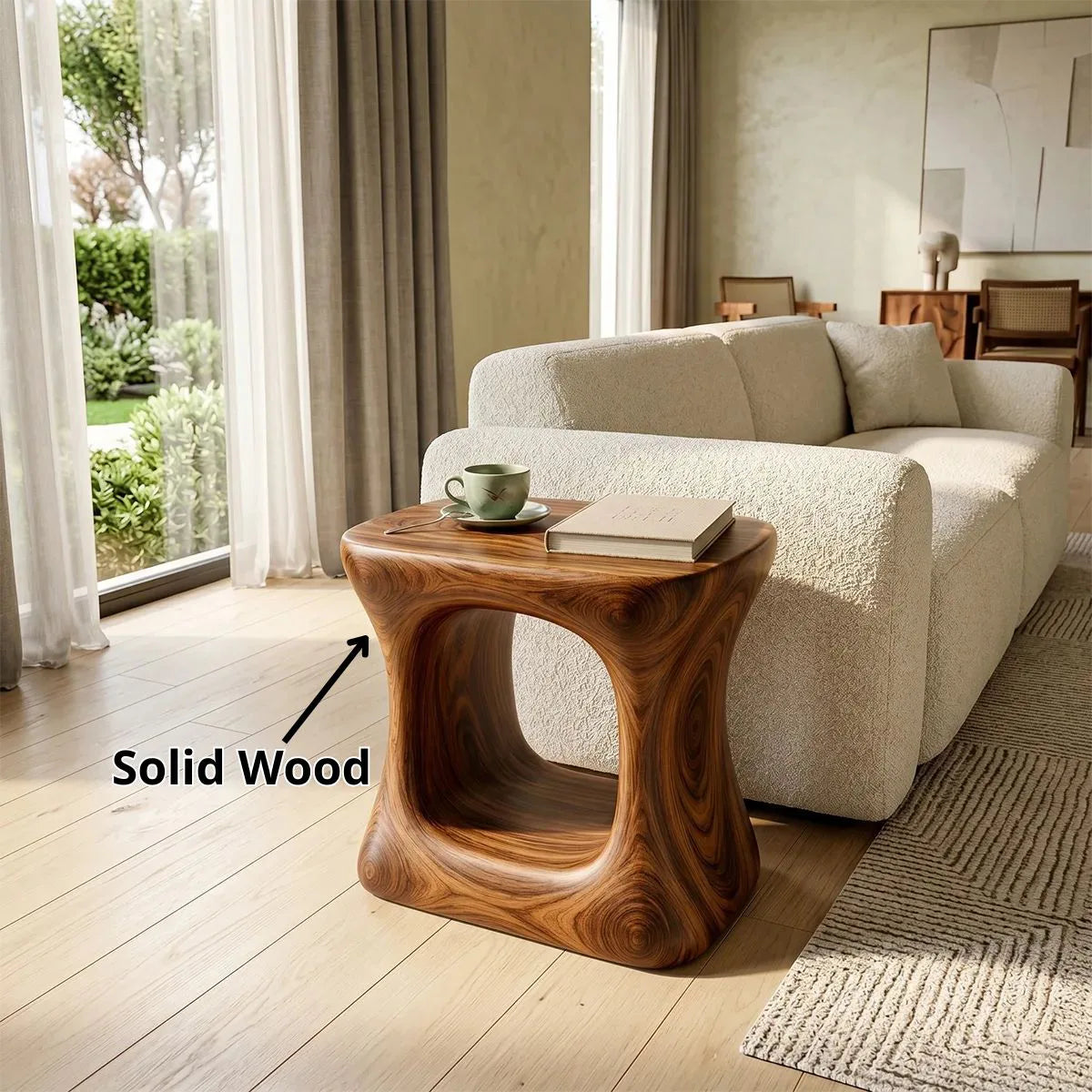 Modern Solid Wood End Table | Sculptural Hollow Accent Side Table for Living Room TH003-4147