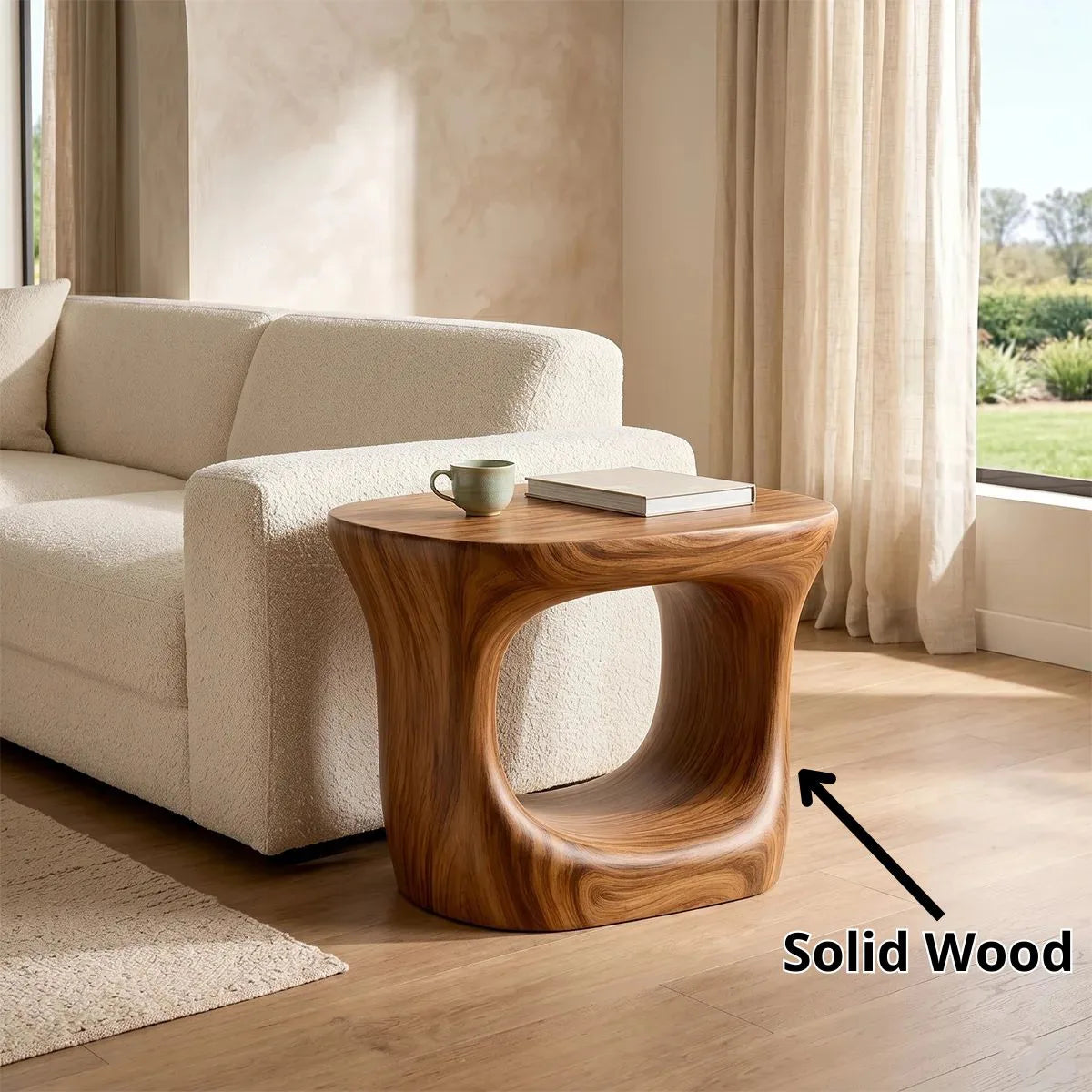 Organic Solid Wood End Table | Sculptural Hollow Accent Side Table for Modern Living Room TH003-8055