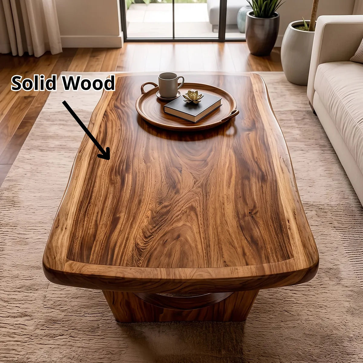 Modern Organic Coffee Table | Sculptural Solid Wood Rectangular Coffee Table TH003-1632